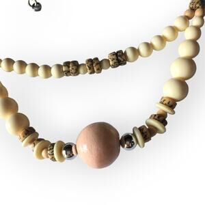 Unique pale tones cream and pale pink double strand necklace